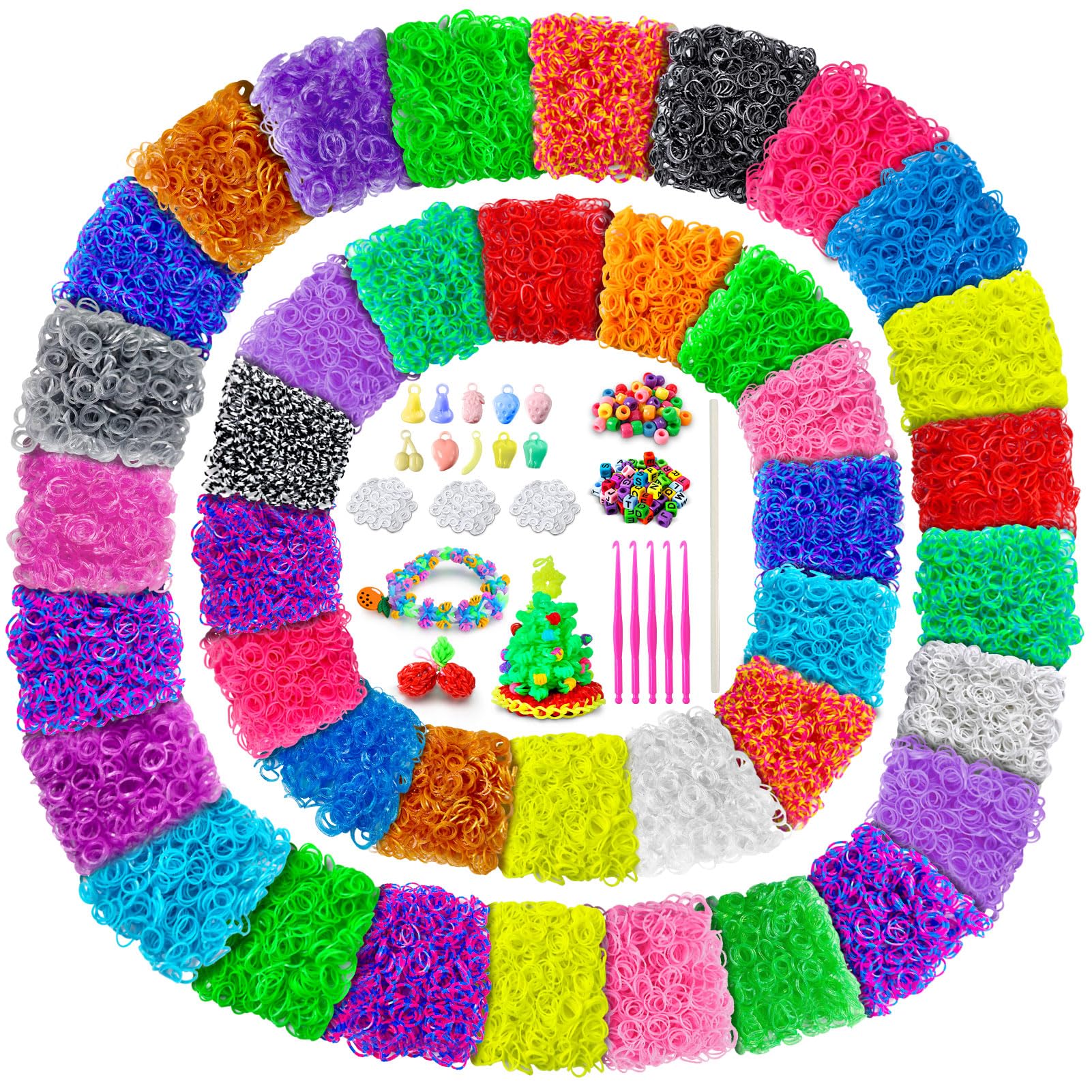 ROSHUKG 8000 Loom Bands Refill Kit, 40 Colours Rubber Band Making Kit for Kids Weaving DIY Crafting Gift