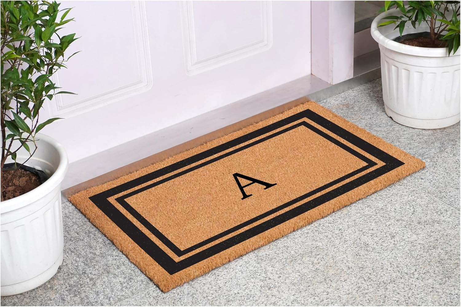 Calloway Mills 152961830A Black Border 18" x 30" Monogram Doormat, (Letter A)