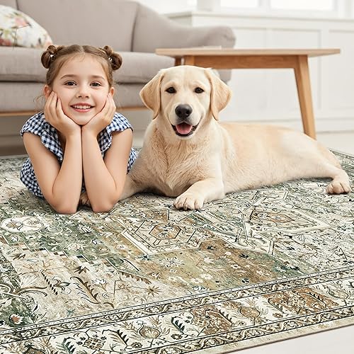 Miniatura 161 de Alfombras de Área de 9x12 para Sala de Estar, Alfombras Vintage Antideslizantes Lavables a Máquina, Alfombra Grande Ligera de Pelo Bajo para