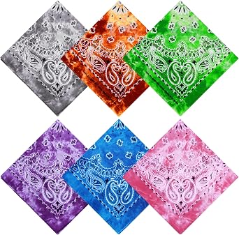 URATOT 6 Pack Tie Dye Bandana Cotton Paisley Bandanas Headbands Cowboy Handkerchiefs for Men and Women