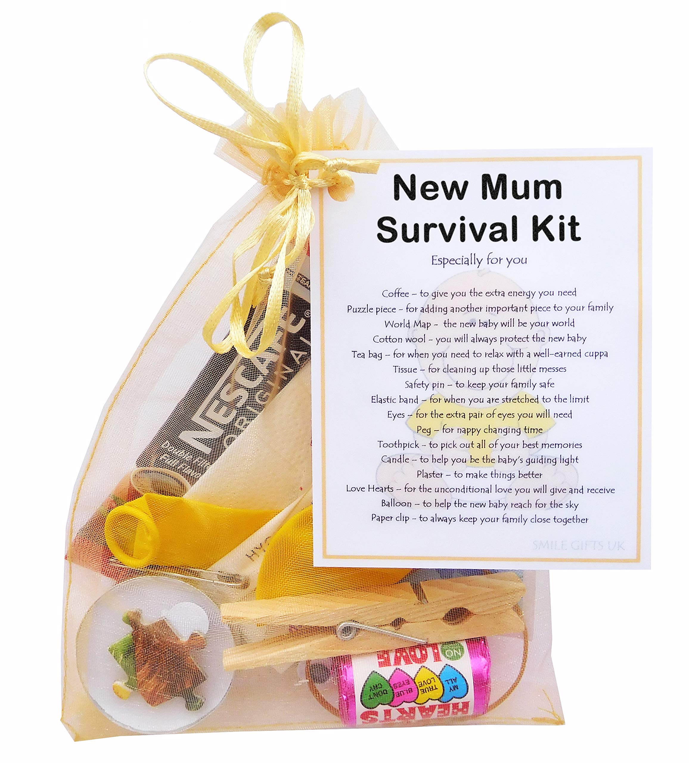 Smile Gifts Uk Yellow New Mum Survival Kit Gift (Small Novelty Good Luck Gift/Keepsake For New Parent) (Yellow)