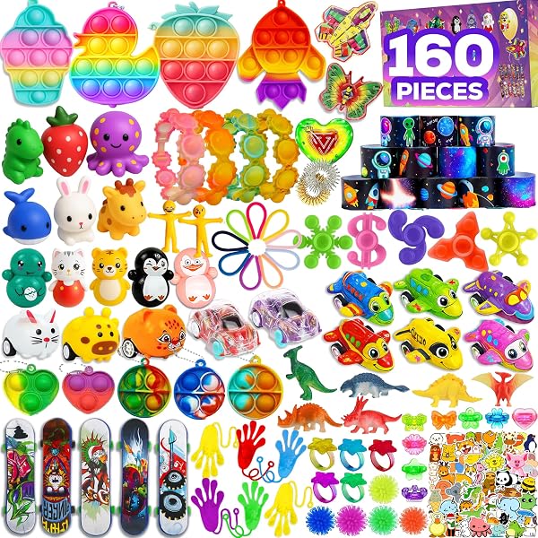160 Pcs Fidget Toys Party Favors Pack, Randomly Selected Pop Sensory Set Gifts Stickers for Kids Adults Boy Girl Stocking Stuffers Autistic Bulk Goodie Bag Filler Treasure Box Classroom Prizes School - 1
