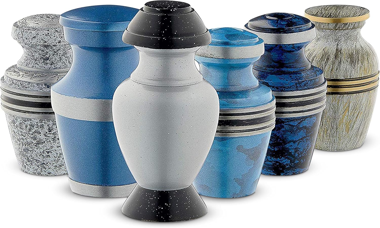 Fedmax Small Urns for Human Ashes Adult Male or Female - Mini Urns - Cremation Keepsakes with Velvet Box - Memorial Urn and Ash Storage (Blue & White, 13 Count)