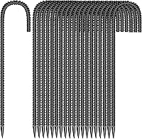 ESSFF 20 Pack 12-Inch Galvanized Steel J-Hook Garden Stakes - Heavy Duty Anchors for Tents, Fences, Trampolines & Plants
