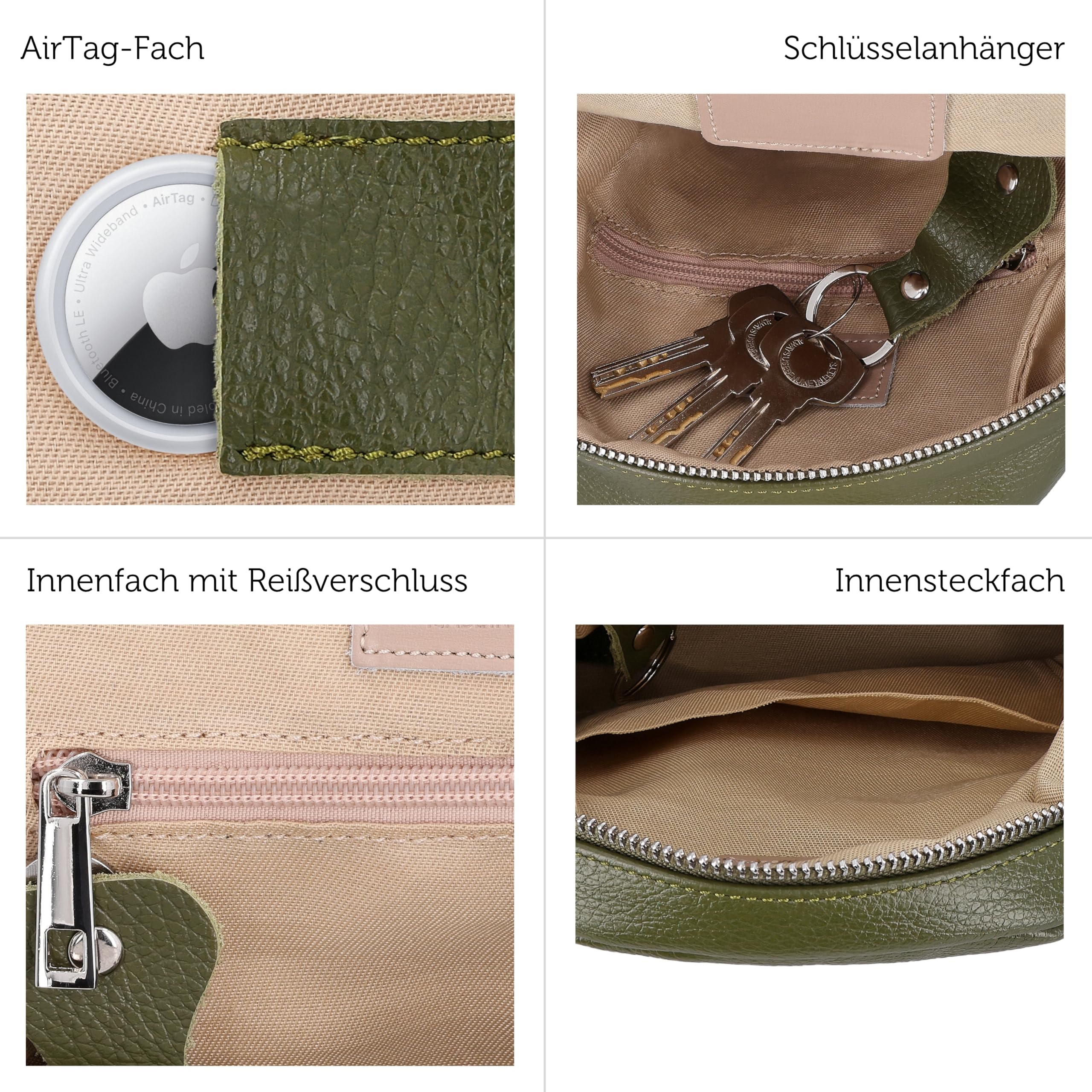 Gusti Leder Stine Rucksack, 10x26x29 cm, Dunkelgrün, Damen, Rindsleder, mit Airtagfach, Made in India