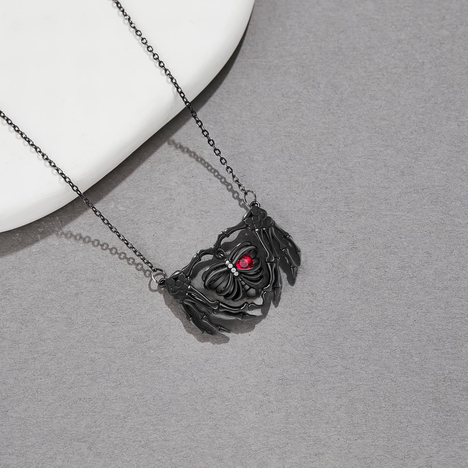 URONE Sterling Silver Rib Necklace Skull Rib/Skeleton Hand/Key/Coffin/Infinity Pendant Gothic Skull Jewelry Gifts for Women - Image 3