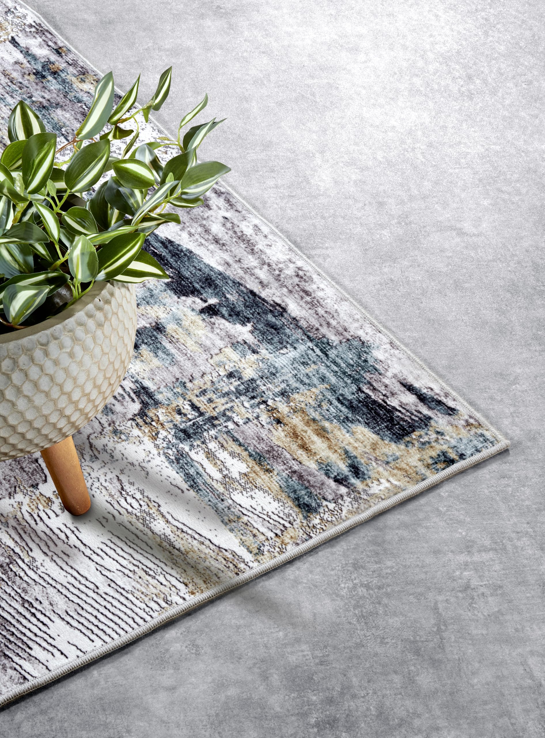 Elle Decor ation Malard Tapis Moderne, Design Abstrait, antidérapant, à Poils Courts, pour Chambre à Coucher, Salle à Manger, Salon, Couloir, Cuisine - Saphier doré, 120 x 160 cm