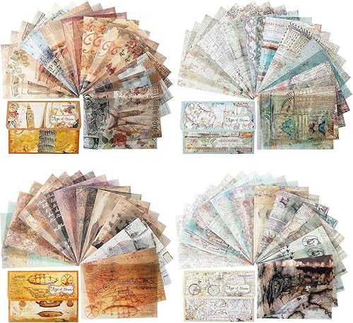 Paquete de papel de álbum de recortes vintage, Ephemera para diario basura, papel steampunk, collage de papel, suministros de diario, emblemas para