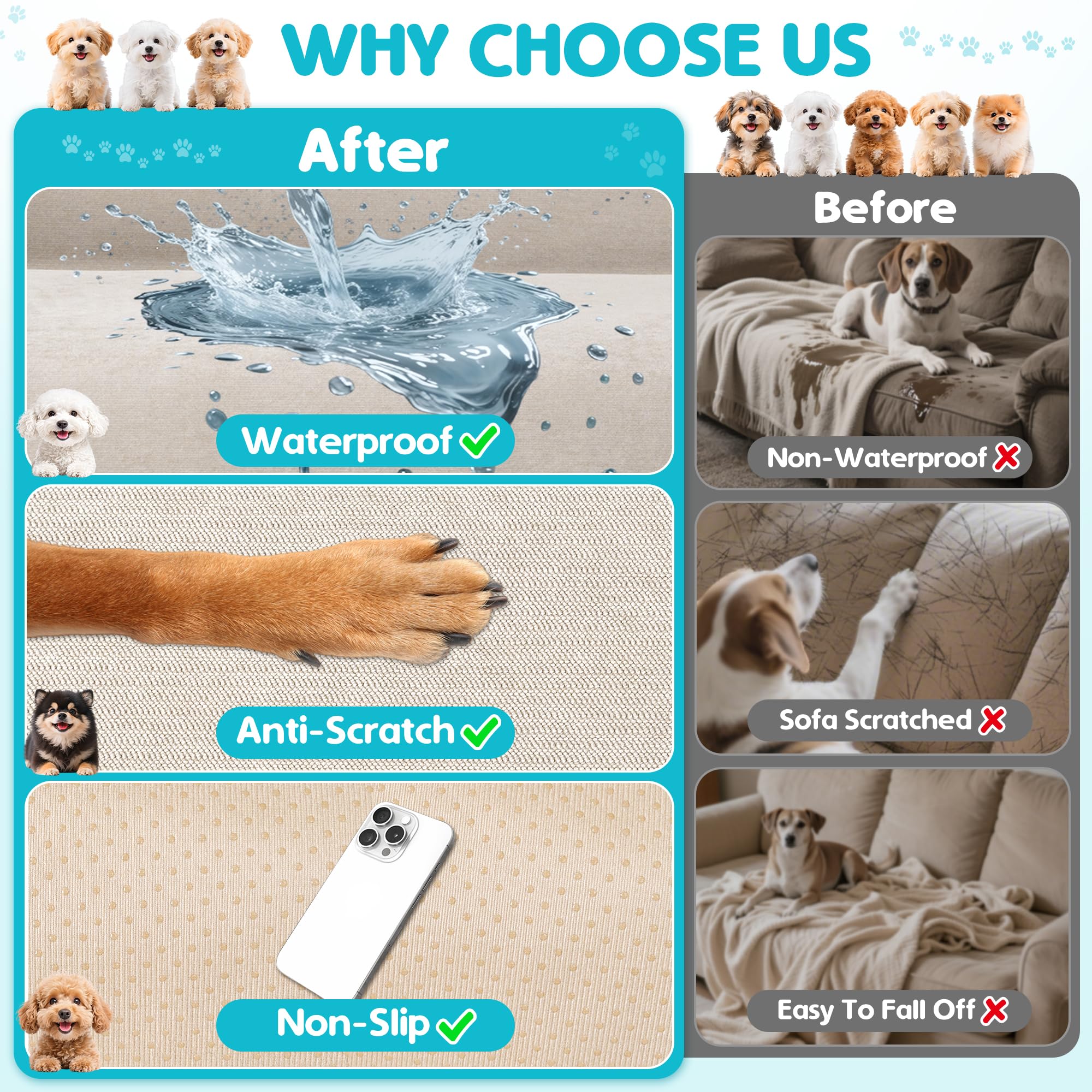 Loiion 100% Sofabezug Wasserdicht, Sofaüberwurf rutschfest Schutz Hund, Urin Schutz Sofa​ für Katzen​ Hunde Haustier, Couch Überzug Wasserdicht 2 Sitzer, Hellbraun, 300x180 cm