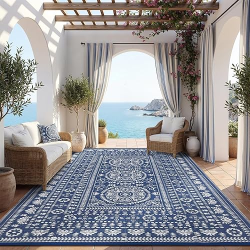 Garvee Reversible Outdoor Rug 8x10 for Patio, Waterproof Outdoor Area