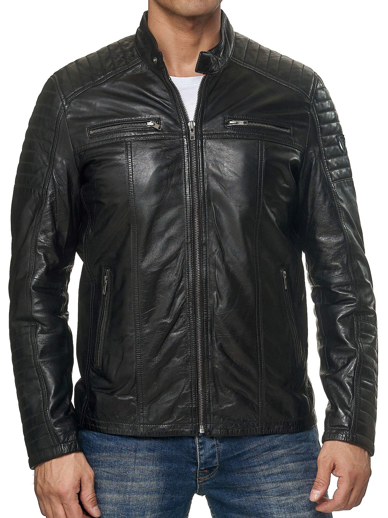 Tazzio Chaqueta de piel auténtica para hombre 19709