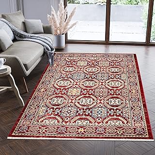 Carpeto Rugs Teppich Orientalisch Muster mit Fransen - Lebendige Farben, Baumwollrücken, Kurzflor Niedriger Flor - Rot 120 x 170 cm
