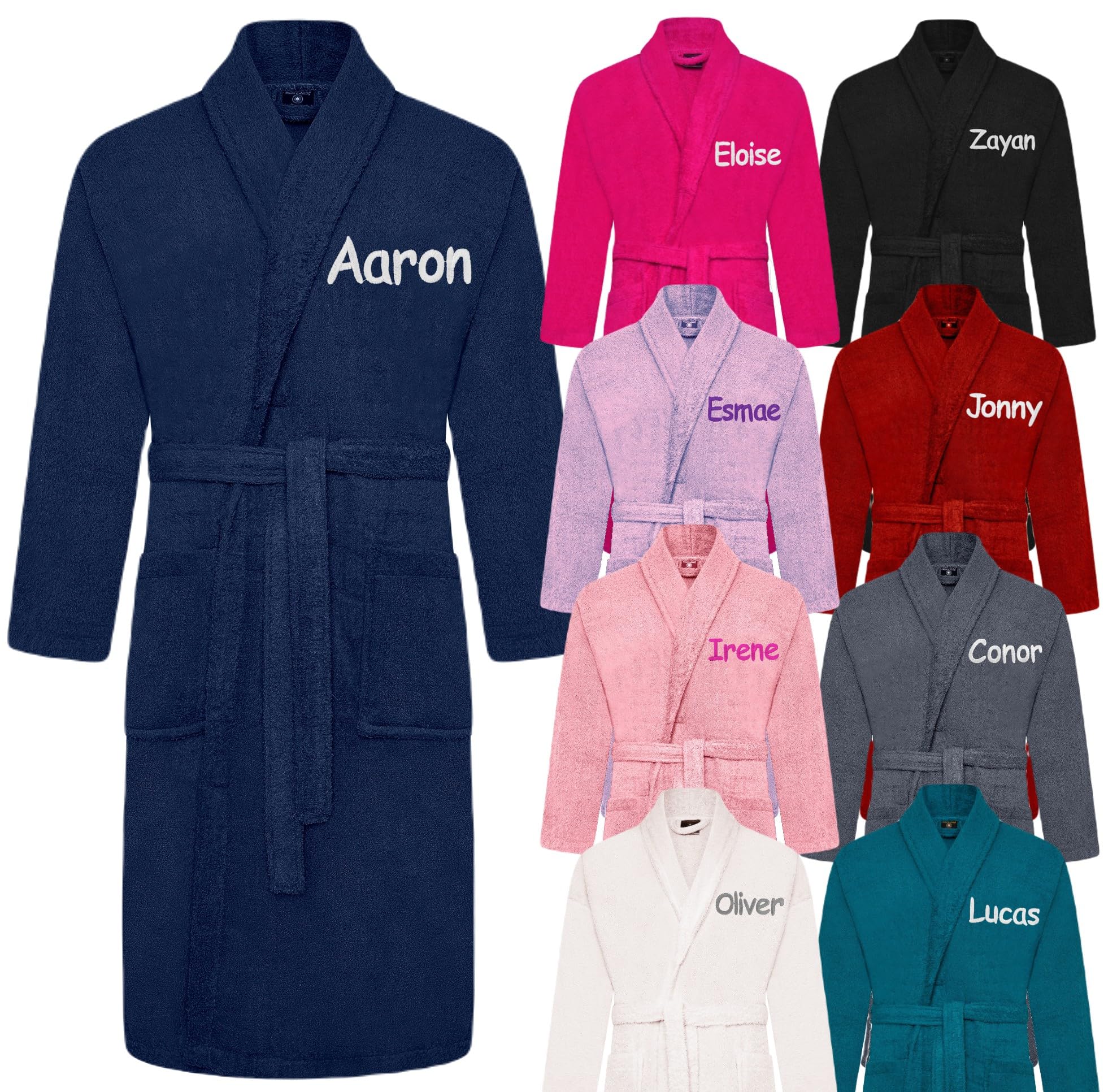 Personalised Embroiderd Luxury Terry Towelling Robe 100% Egyptian Cotton 500GSM Extra Absorbent Bathrobe With Belt Mens Womens Adult Dressing Gown Bath Gym Shower