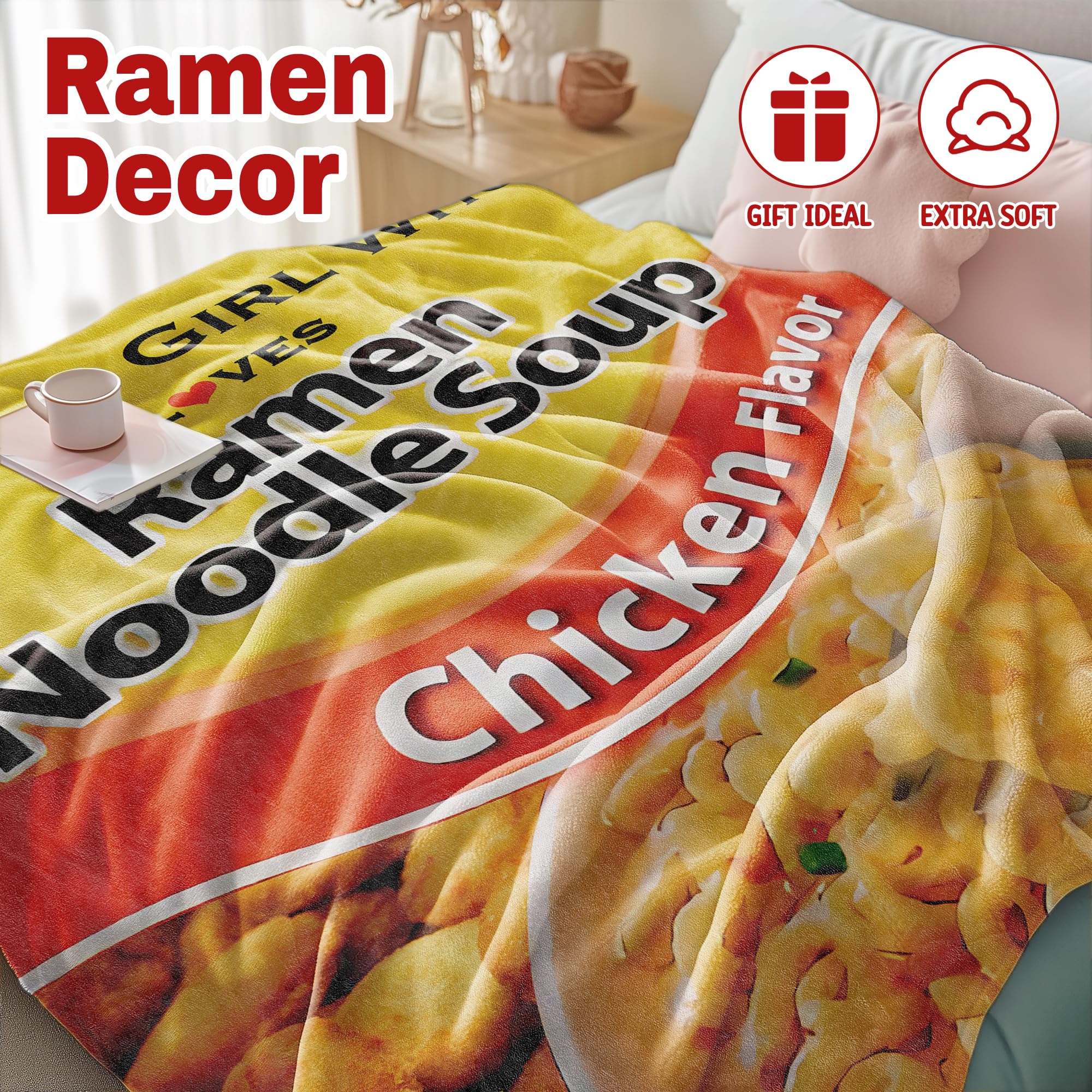 Todeyya Ramen Chicken Blanket Ramen Blanket Just a Girl Who Loves Ramen Blanket Flannel Fleece Throw Air Conditioning Quilt Lightweight Cozy Plush Blanket for Sofa L 80
