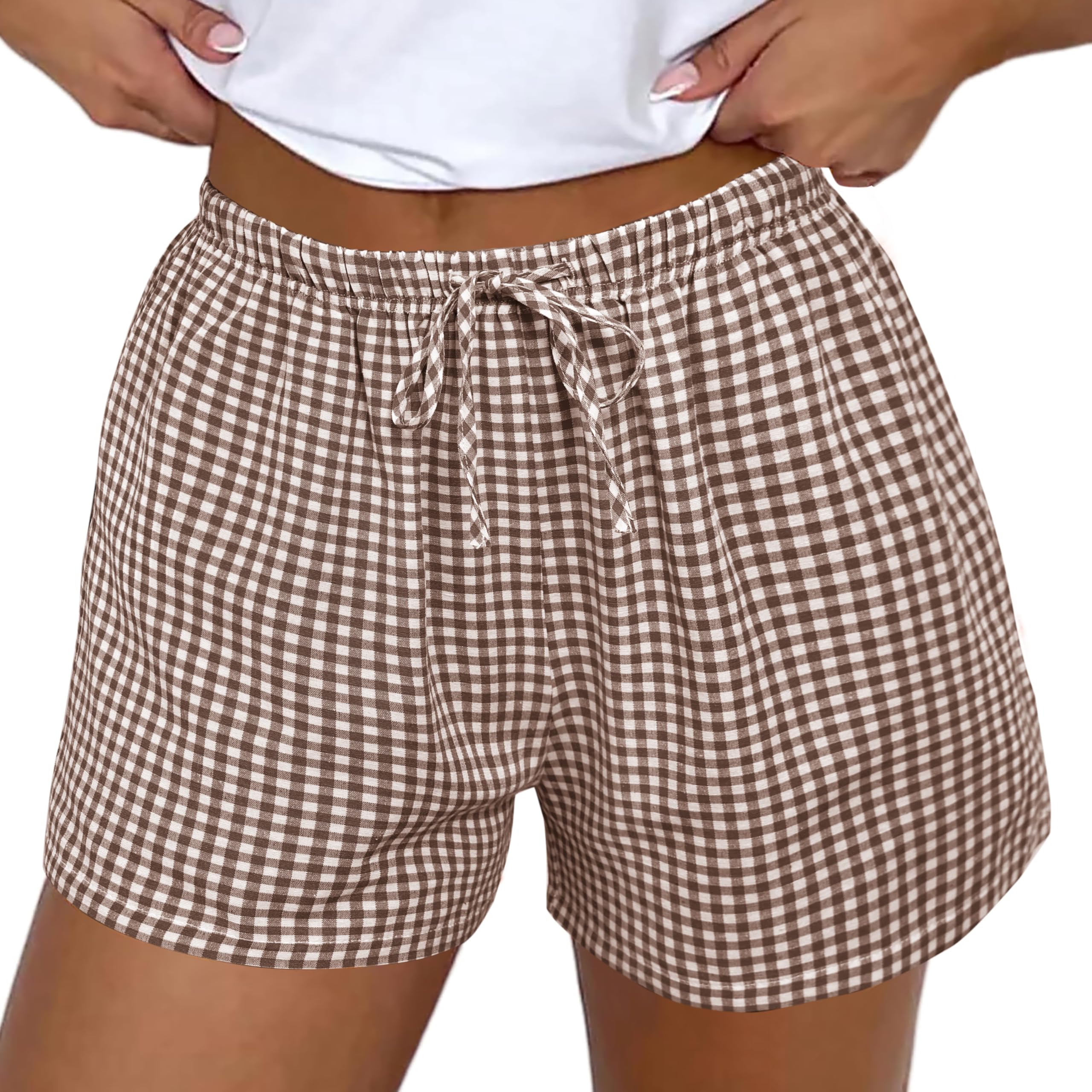 Boxer Shorts Gingham Shorts Y2K Beach Bottoms | Plaid Shorts Y2K Pajama Bottoms Two Pockets