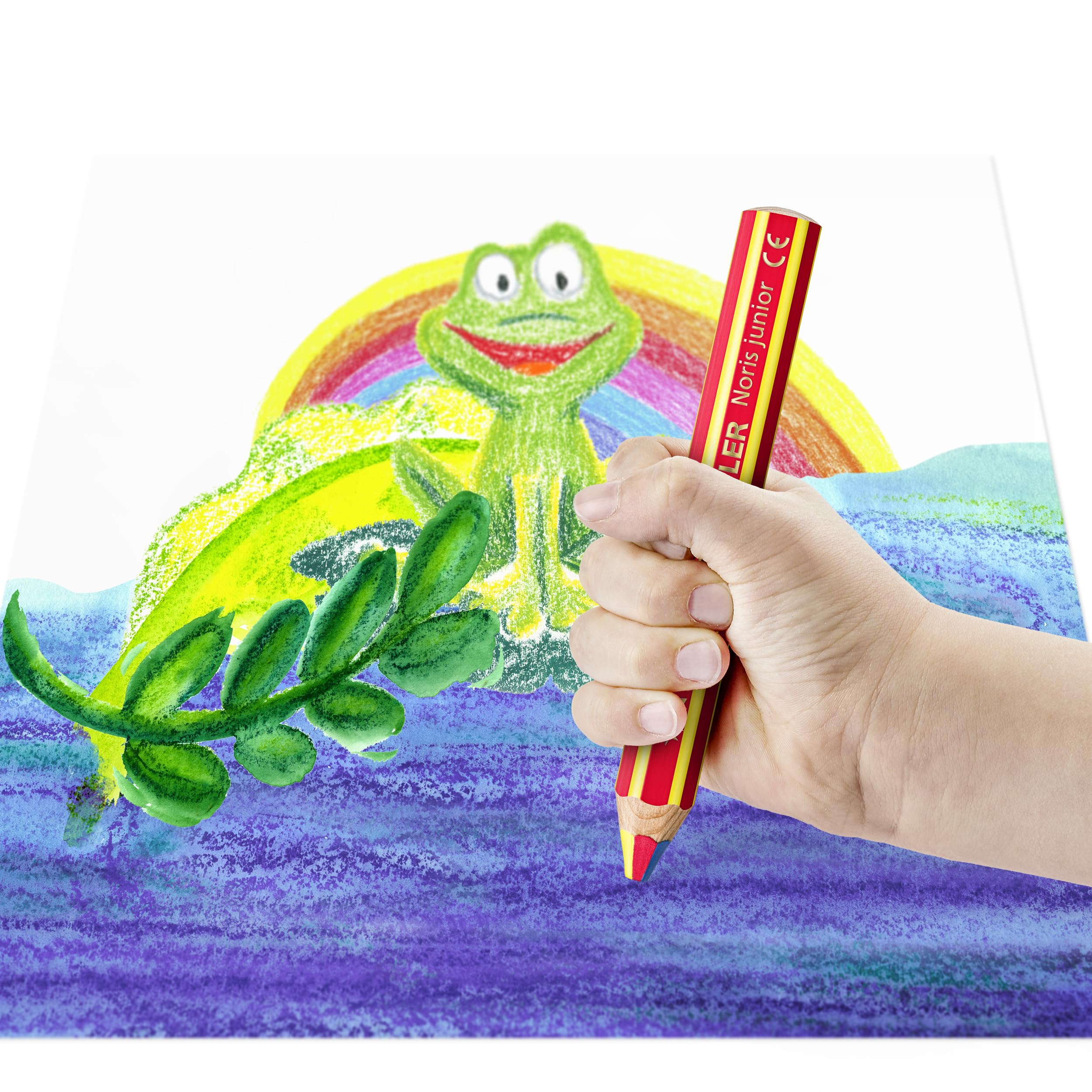 STAEDTLER Noris junior Zestaw 3 w 1 kredek kolorowych, woskowych i akwarelowych, idealny dla małych dzieci, 36 kolorów, temperówka i tęczowy ołówek