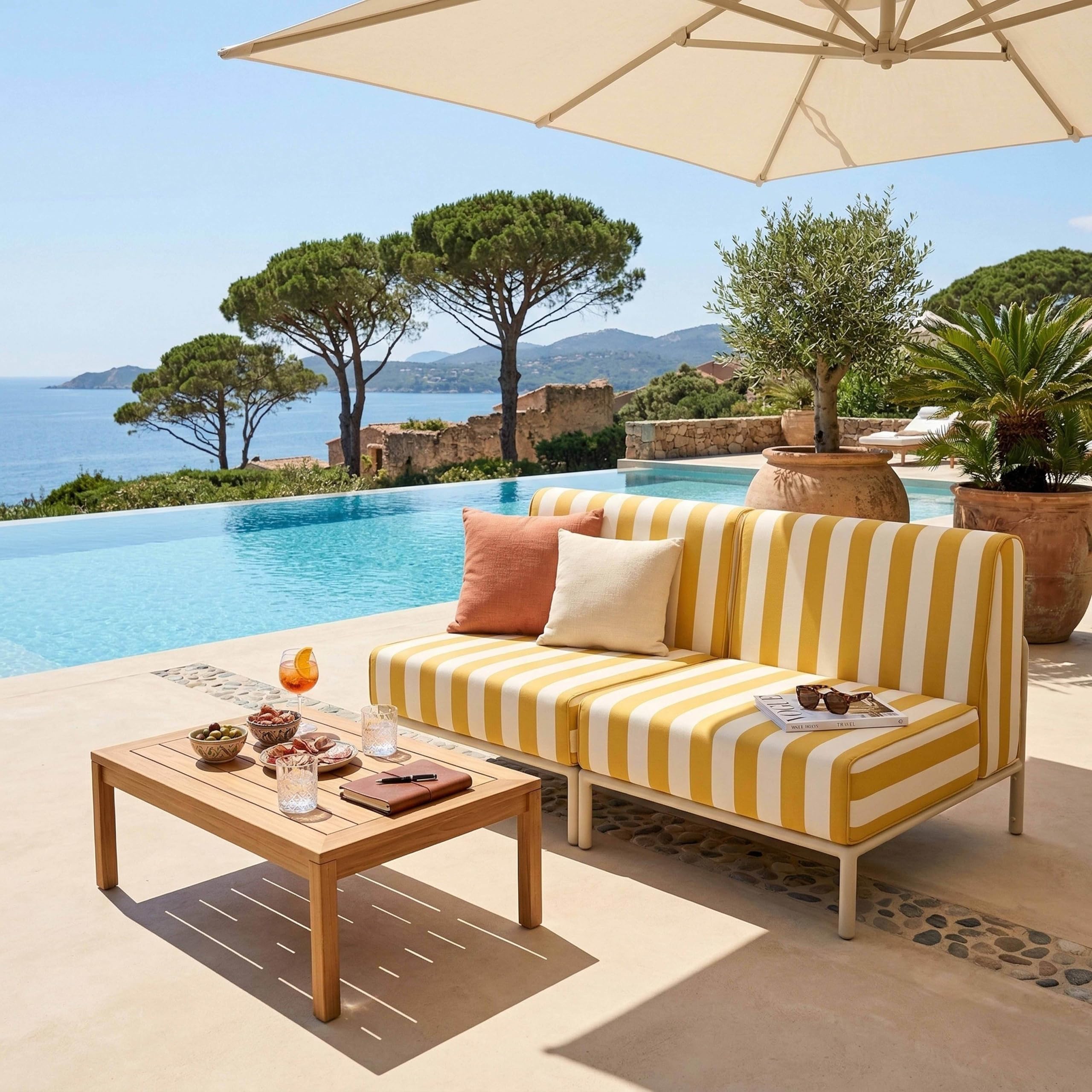 Oviala Salon de Jardin Bas modulable rayé 2 Places Jaune - Patio