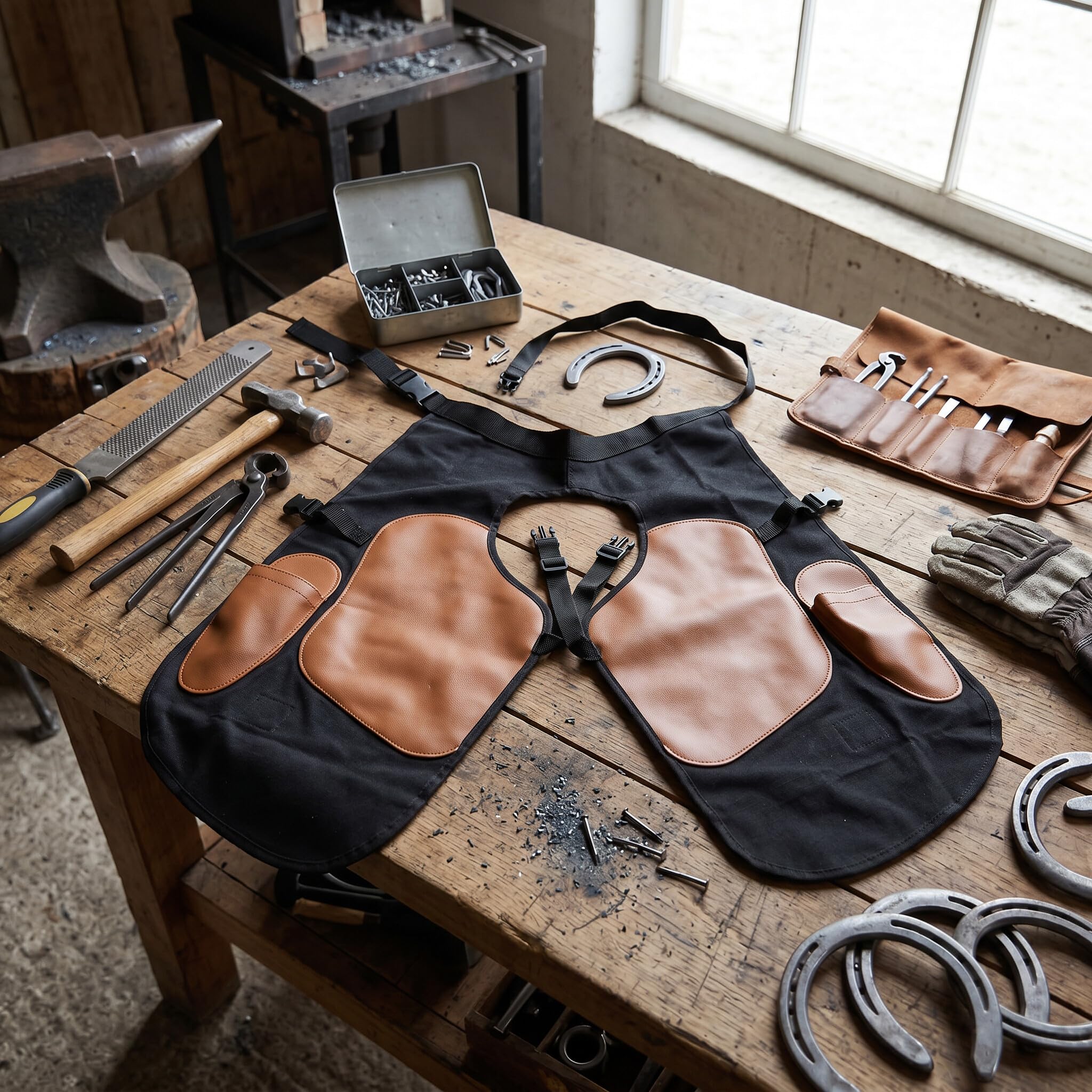 Zerodis Tablier de Maréchal-ferrant équin, Tablier de Maréchal-ferrant Réglable en Toile Résistante à L'usure avec Poches Avant, de Forgeron pour Soins des Chevaux, Fournitures