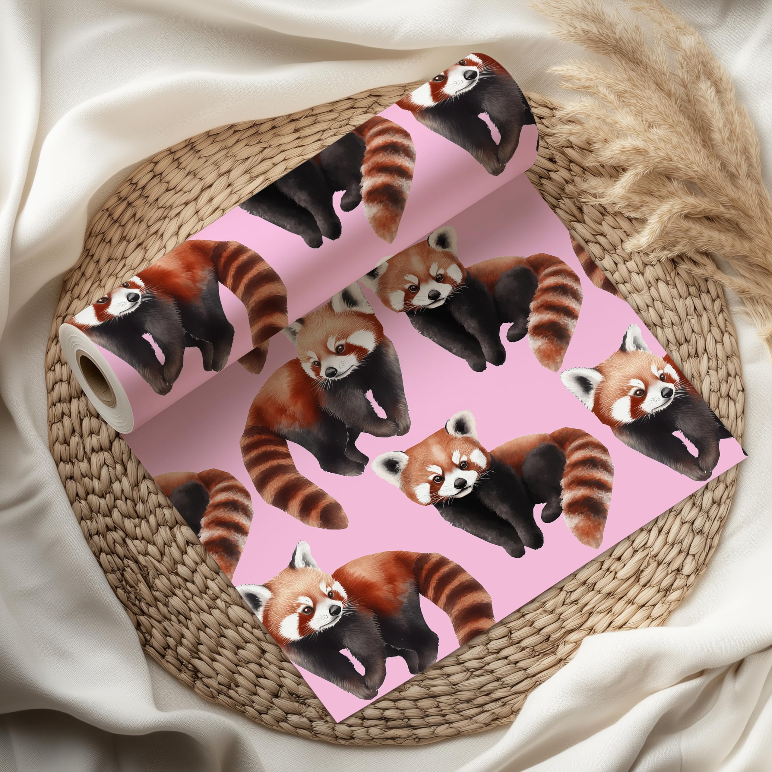 Cute Red Panda Wrapping Paper Sheet, Fluffy Red Pandas, Perfect for Animal Lovers, Birthdays & Kids Parties - W103 (Light Pink, Medium Sheet - 42 x 58cm / 15.7" x 22.8" inches)