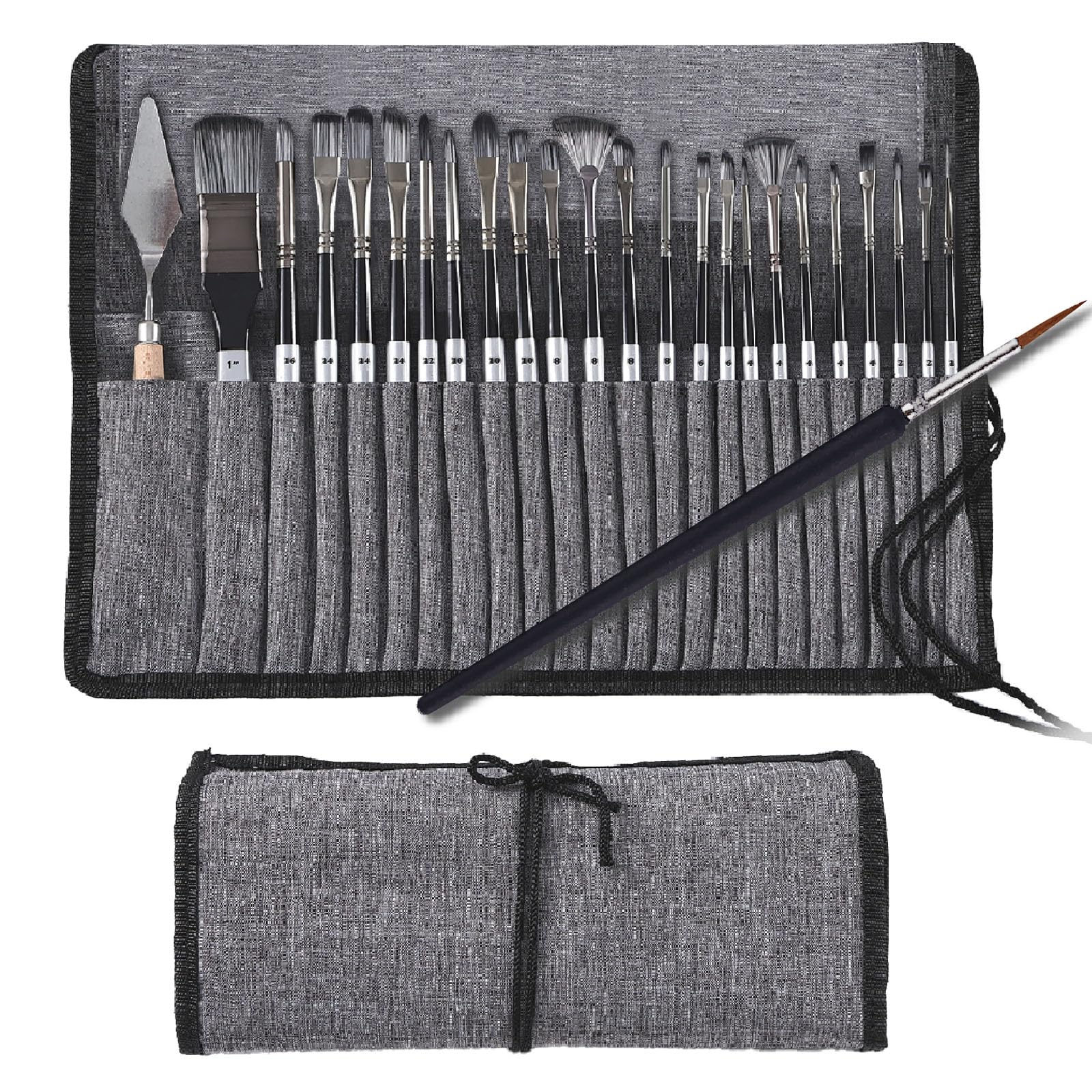 Omtofo Pinceles Pintura Acrilica, 25 Nylon Pinceles Acuarela Profesional, Juego de Pinceles para Pintar con Bolsa de Lona, para Acrilica, Acuarela, Gouache, Óleo