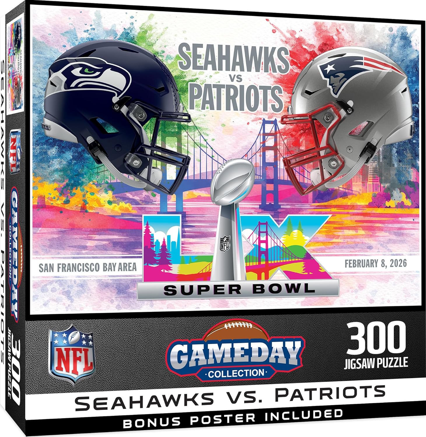 MasterPieces Officially Licensed NFL 300 Piece Puzzle for Adults and Families - Super Bowl LX - Seahawks vs Patriots- 19.25"x26.63"