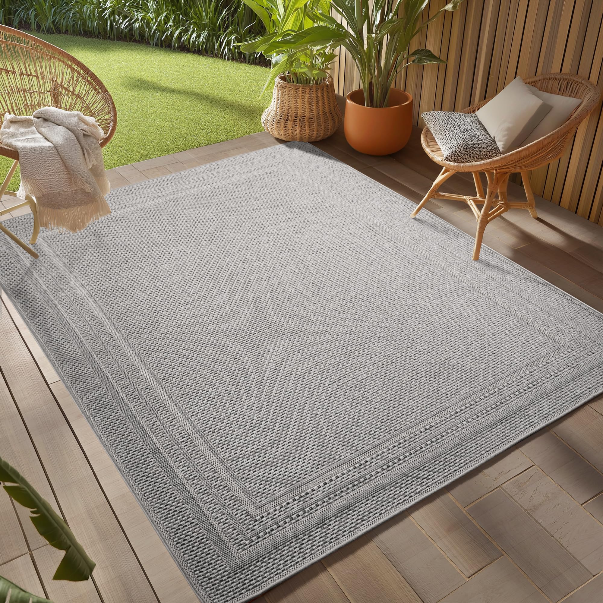 Teppium Outdoor Teppich Beige, Wetterfest & UV-beständig, ideal für Küche, Balkon, Terrasse auch Wohnzimmer und Esszimmer, Skandinavisches Boho-Design