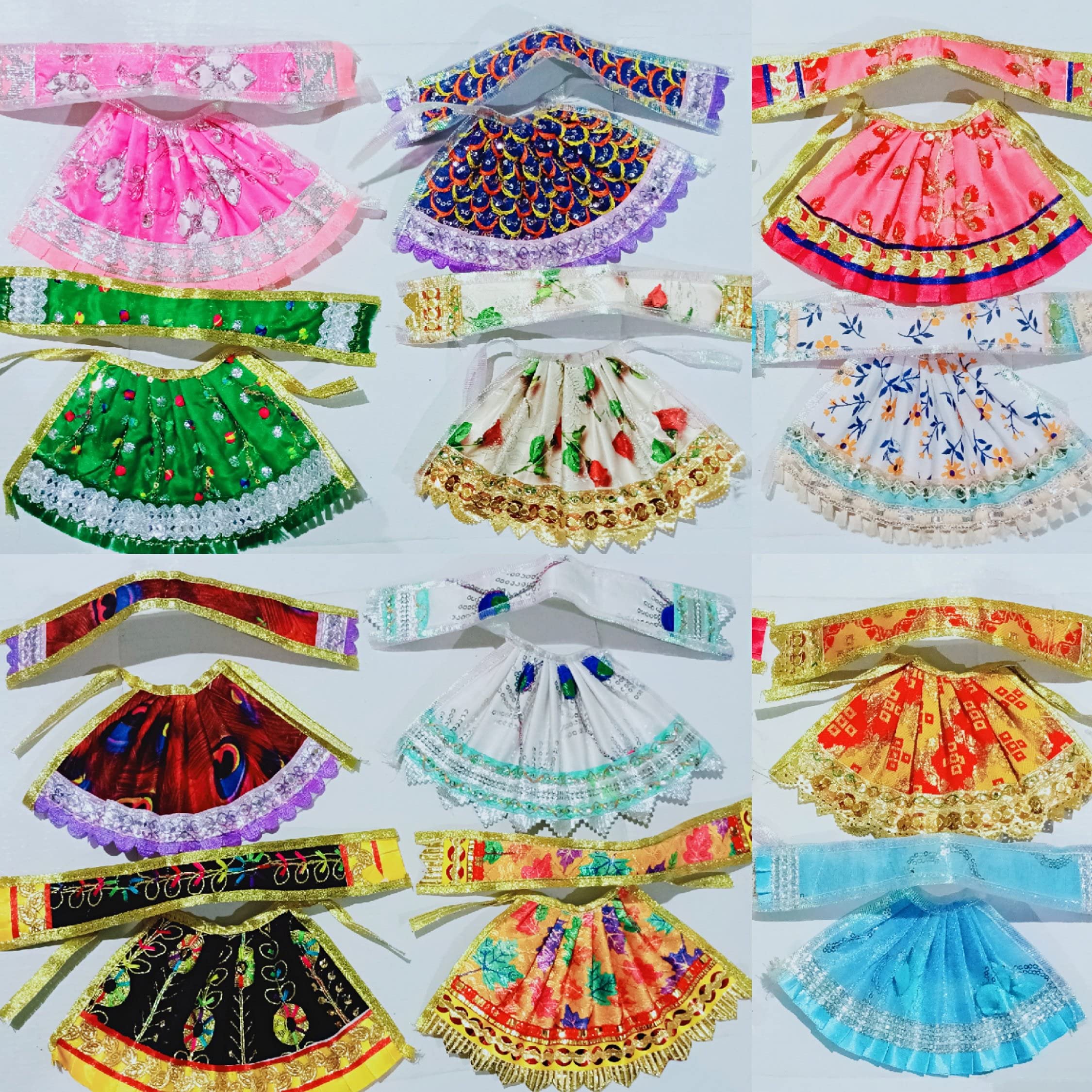 Brij Sugandha Set of 12 Devi Poshak for Saraswati, Laxmi & All Goddess Idols – MATA Rani Cotton, Silk & Net Fabric 12 Colors Dress Combo Multicolor by The Kanha Store (2 INCH)-picture-10