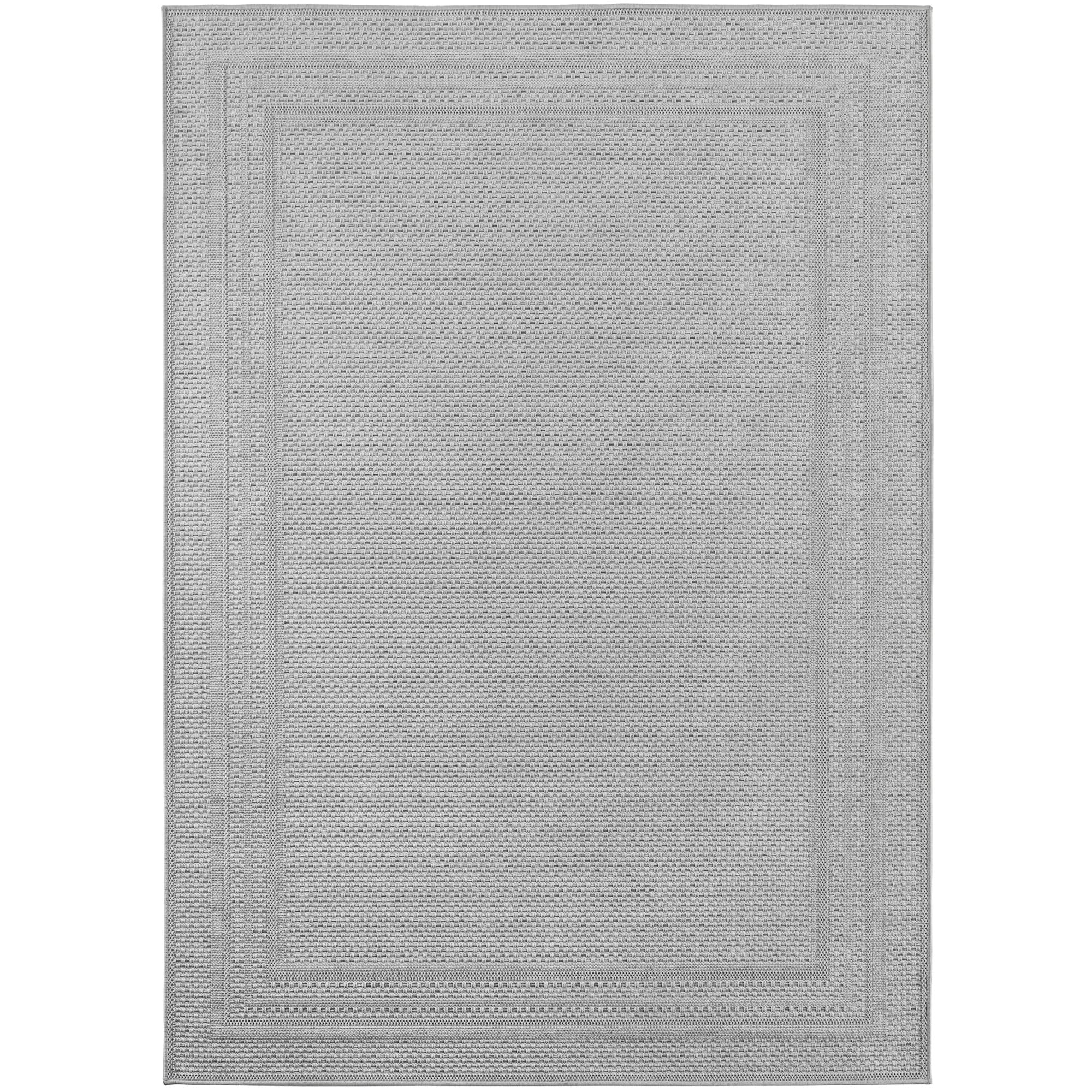 SIMPEX Tappeto da Esterno Grigio 160x230 cm, Resistente agli Agenti Atmosferici & UV, Cucina, Balcone, Terrazza, Soggiorno e Sala da Pranzo, Design a tinta unita con bordo