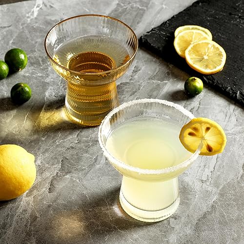 Miniatura 5 de Lysenn Juego de 4 vasos de Margarita sin tallo, elegantes vasos de cóctel con rayas verticales, cristalería soplada a mano de primera calidad para