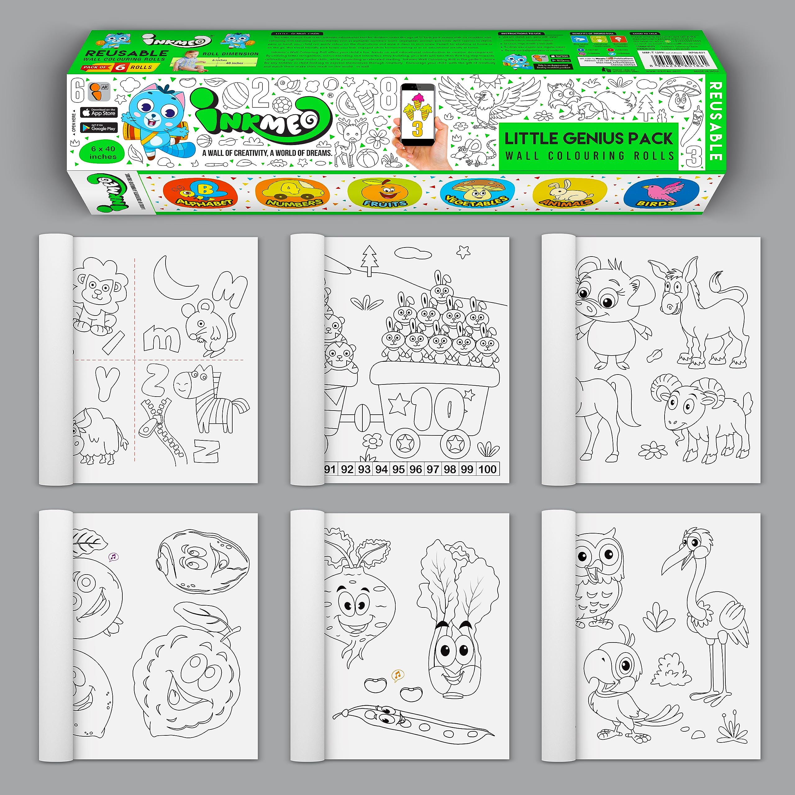 Inkmeo | Little Genius Pack Wall Colouring Roll | AR Enabled | Interactive Educational Learning Chart | for Kids | Ages 2+ | Birthday Gift | Size (6 X 40 Inches) | Coordination, Fun Activity (B0CCVRZVSP) Amazon Price History, Amazon Price Tracker