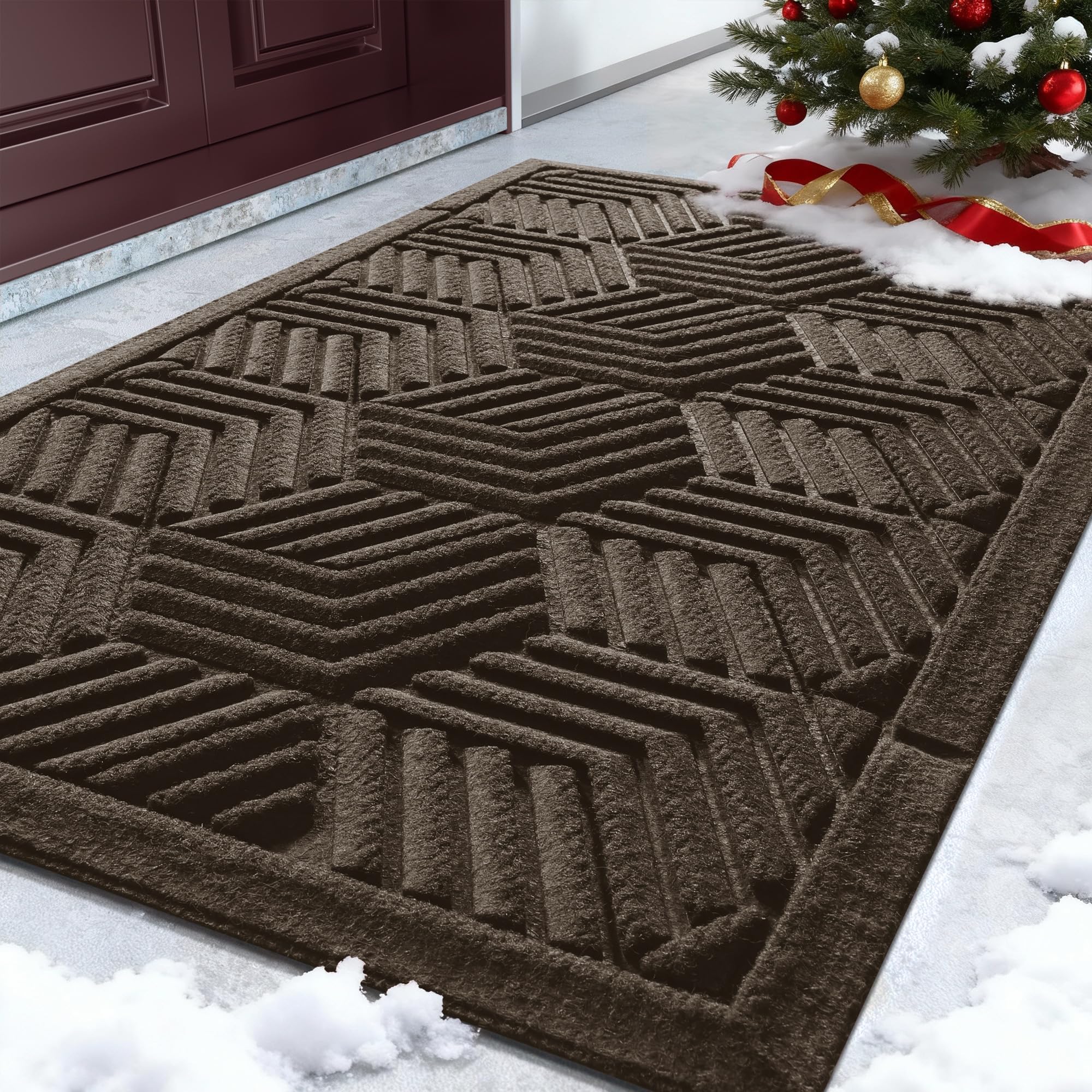 Yimobra Door Mats Outdoor 29.5x17, All-Season Waterproof Outdoor Mats for Front Door Entrance with Drainage Holes, Heavy Duty Non-Slip Doormat for Garage Patio Entryway Indoor, Brown