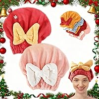 Vista 10 de 2 piezas de gorras de secado de cabello de microfibra, nueva toalla de pelo absorbente de Navidad 2026 para cabello húmedo de mujer, toalla de pelo
