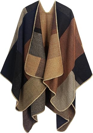 MissShorthair Womens Printed Shawl Wrap Fashionable Open Front Poncho Cape, Gift for Women