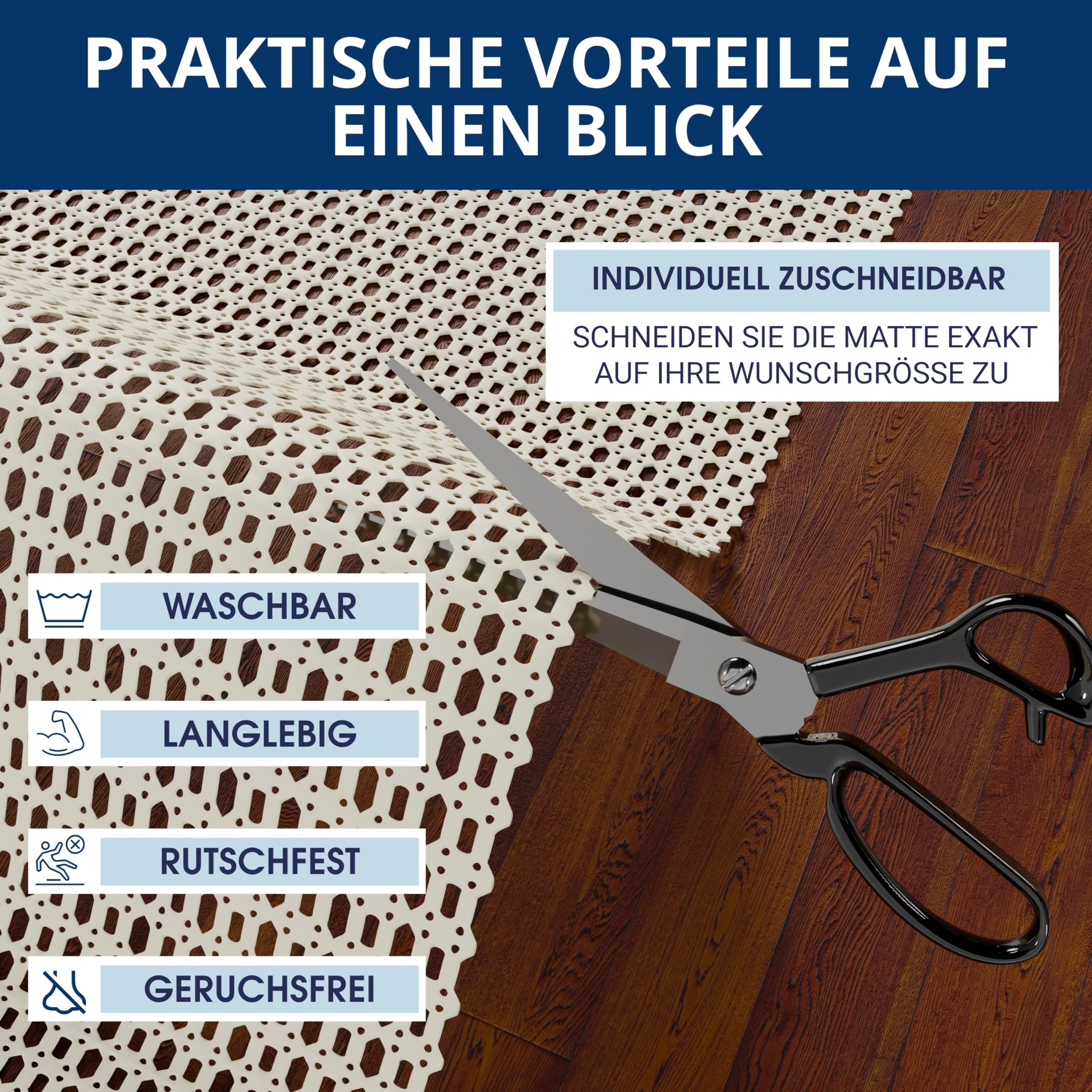 MEISTERWERK Tappetino antiscivolo per tappeti e passatoia | ritagliabile universale per tutti i pavimenti | 70 x 140 cm