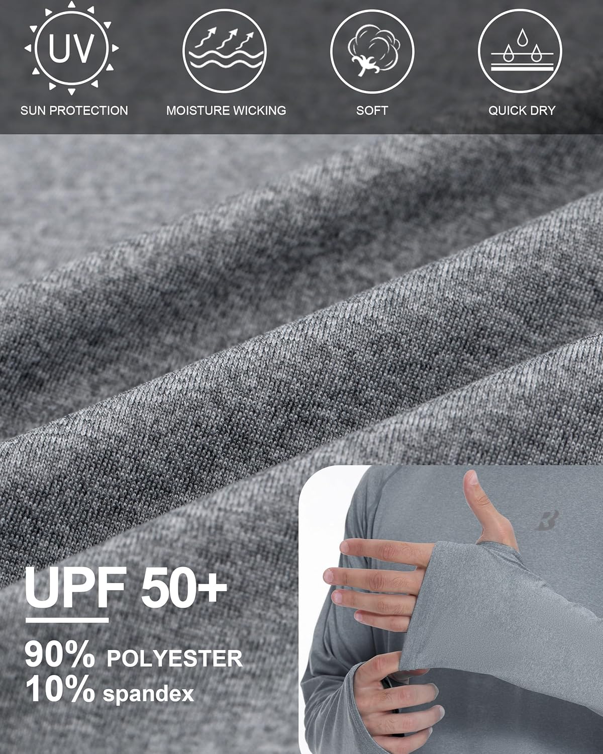 Roadbox UPF 50+ Mens Long Sleeve Fishing Shirts, Sun Protection Athletic Hoodies with Pocket, Outdoor Running Rash Guard - Image 4