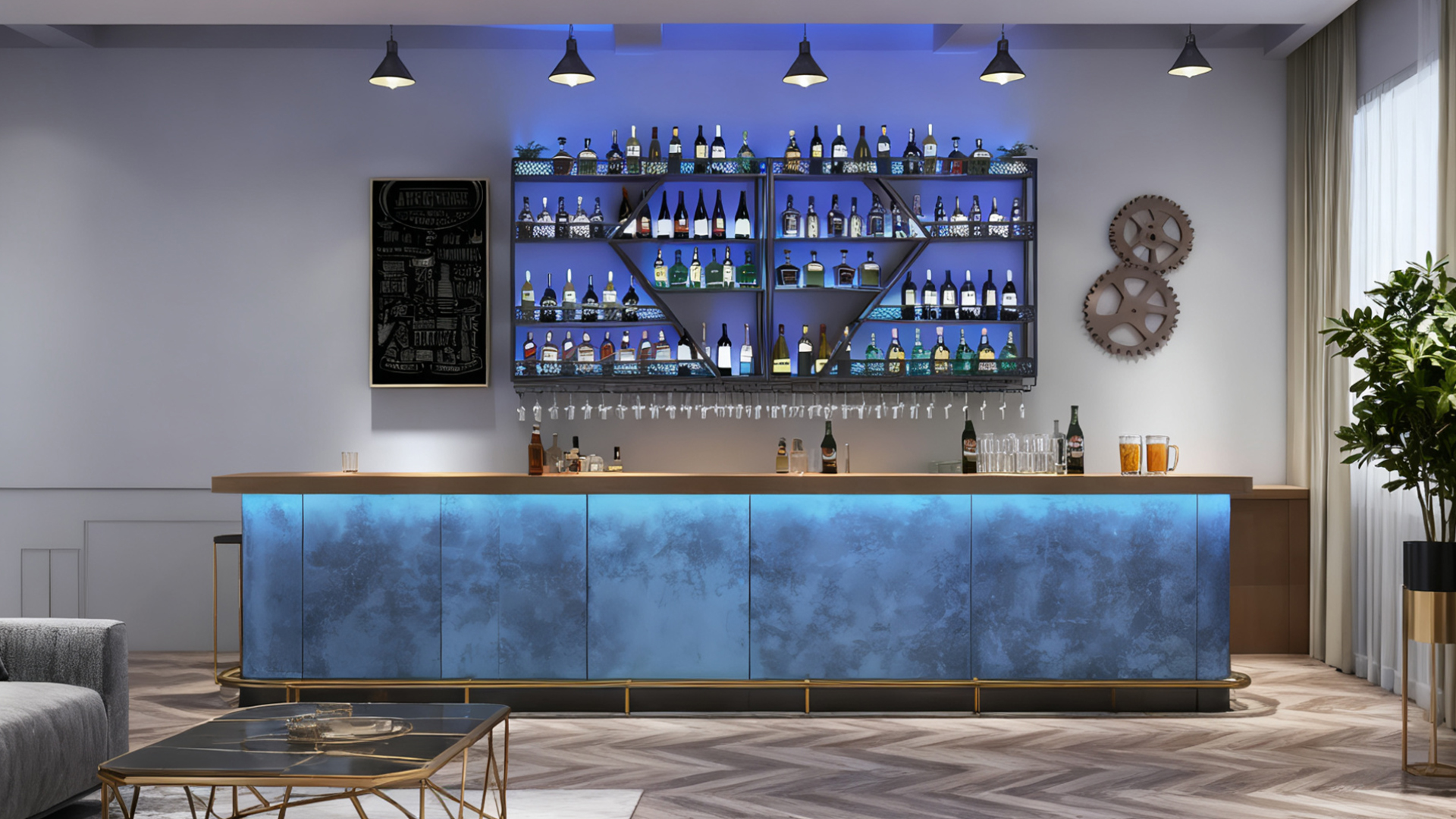 Botellero De Pared Con Portavasos KEPMOGOH - Forma De Diamante, 4 Niveles, 160 Cm, Hierro Y Madera