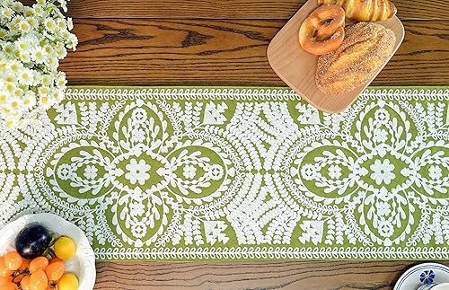 Miniatura 3 de KEVA Camino de mesa bohemio de 72 pulgadas de largo con borlas de madera hechas a mano, camino de mesa rústico vintage bordado de 13 x 72 pulgadas