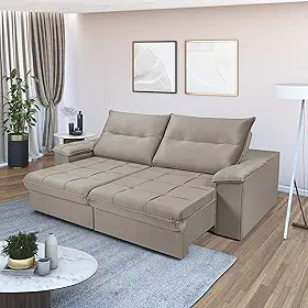 Sofá Dallas Retrátil e Reclinável 3 Lugares Veludo Modulado (Castor, 2,90)