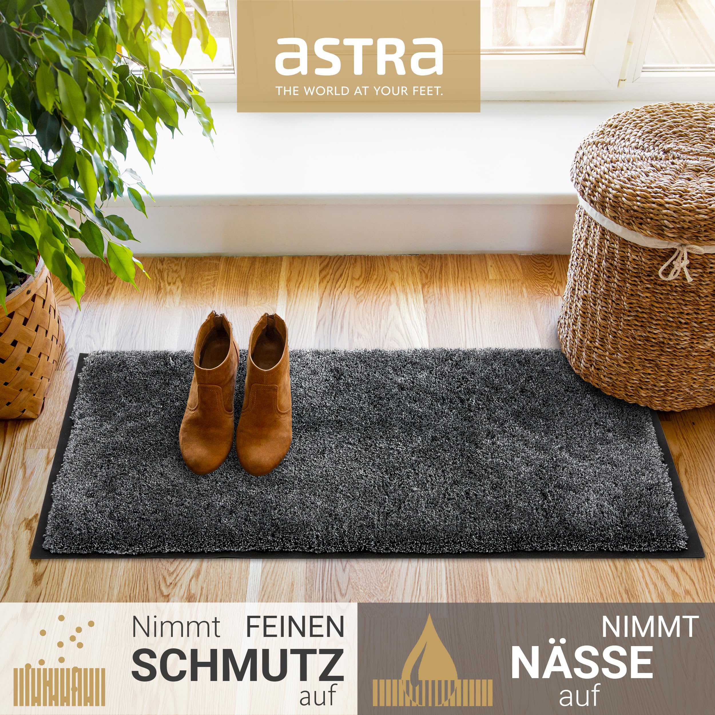 Rutschfeste Schmutzfangmatte innen weich - Anthrazit 80x120cm (Rechteckig) | Pflegeleichte Sauberlaufmatte Eingang Fussmatte rutschfest Läufer Flur waschbar per Hand Türmatte PVC frei Fußmatte indoor