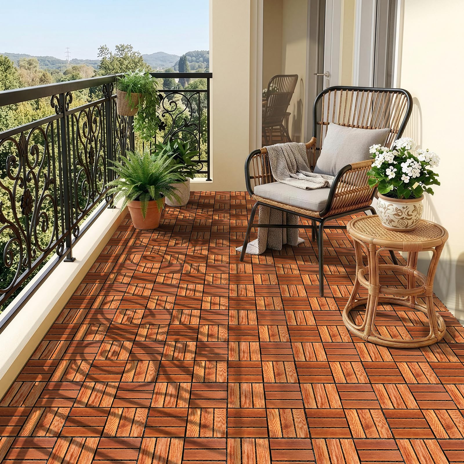 Balkon boden, WPC terrassenfliesen 30 x 30 cm, Bodenbelag Holzboden Klicksystem, Geeignet für Terrassen, Balkone und Gärten, Verschiedene Spezifikationen (4 m² | 44 Fliesen, typ 3)