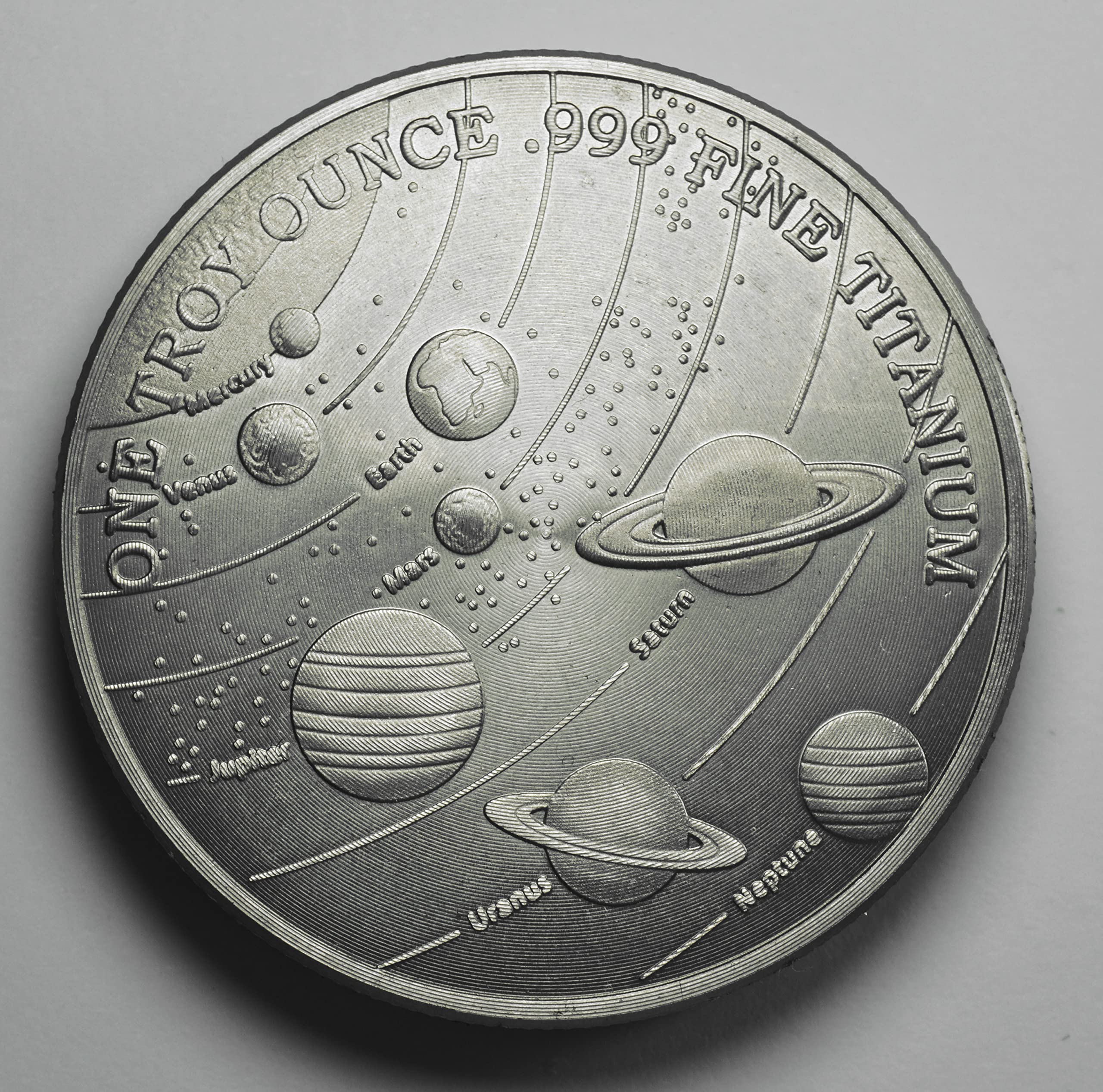 Fine/Pure .999 TITANIUM Coin/Round/Bar.OUR SOLAR SYSTEM. One Troy Ounce 31.1g. Investment/Bullion