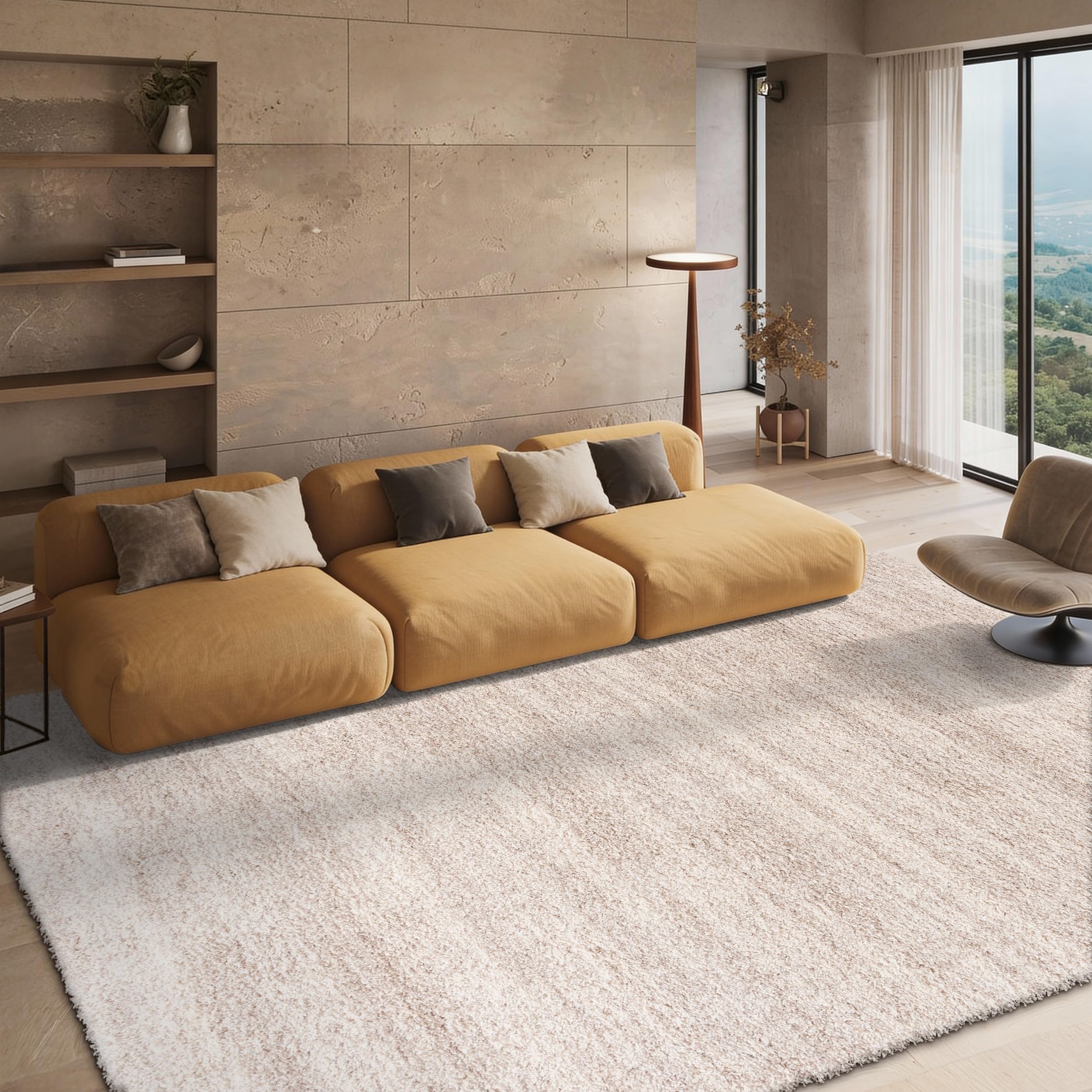 SAFAVIEH Hudson Shag Collection Area Rug - 9' x 12', Ivory & Beige, Modern Abstract Design, Non-Shedding & Easy Care, 2-inch Thick Ideal for High Traffic Areas in Living Room, Bedroom (SGH295C)