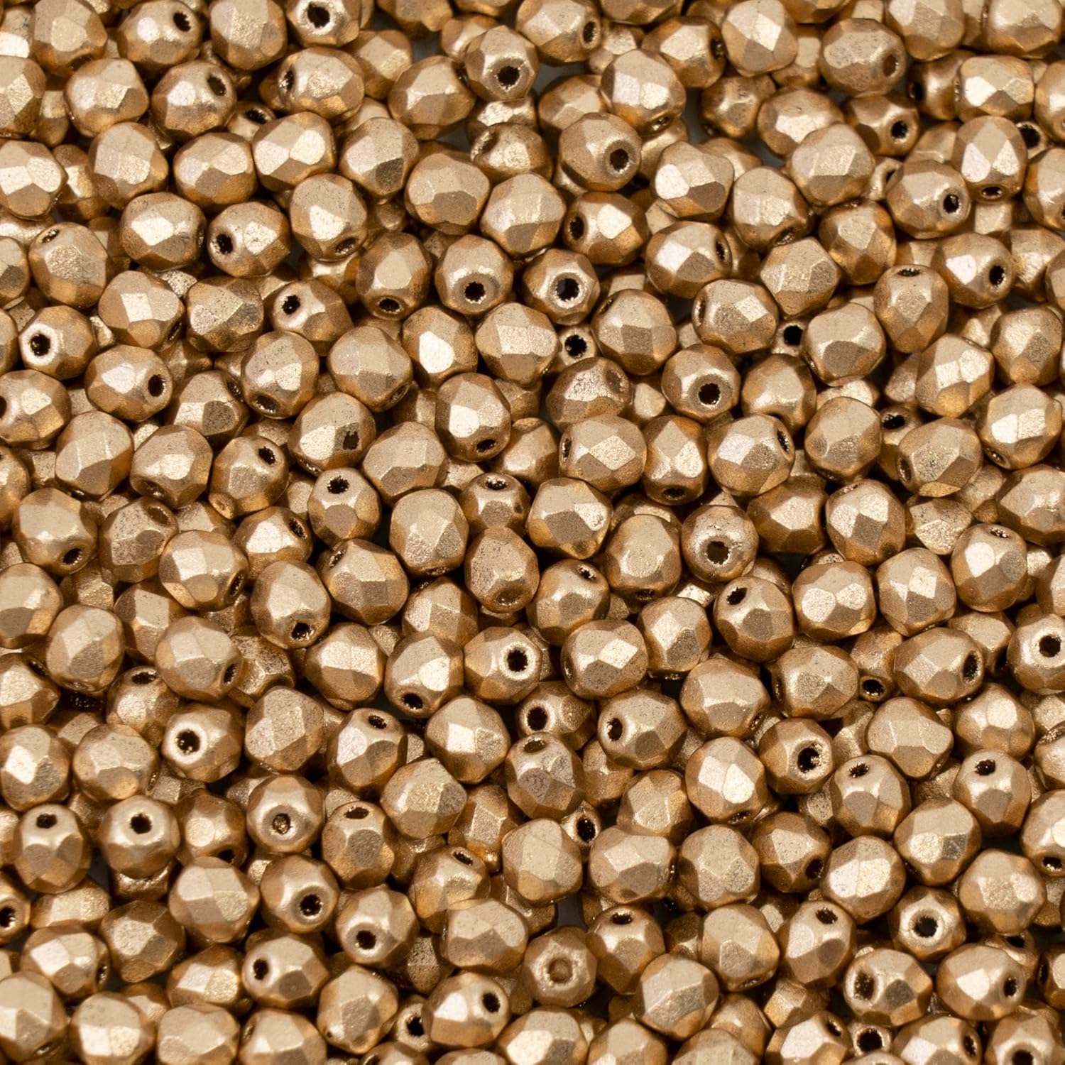 10 Grams (Approx. 240 pcs) Faceted Round Fire Polished Beads, 3 x 3 mm, Crystal Aztec Pale Gold (00030-01710), Glass, Czech Republic