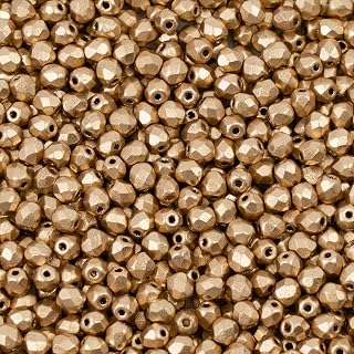 0.88oz (600+ pcs) Faceted Fire Polished Pressed Czech Glass Beads 3mm (0.12in), Aztec Pale Gold - 01710