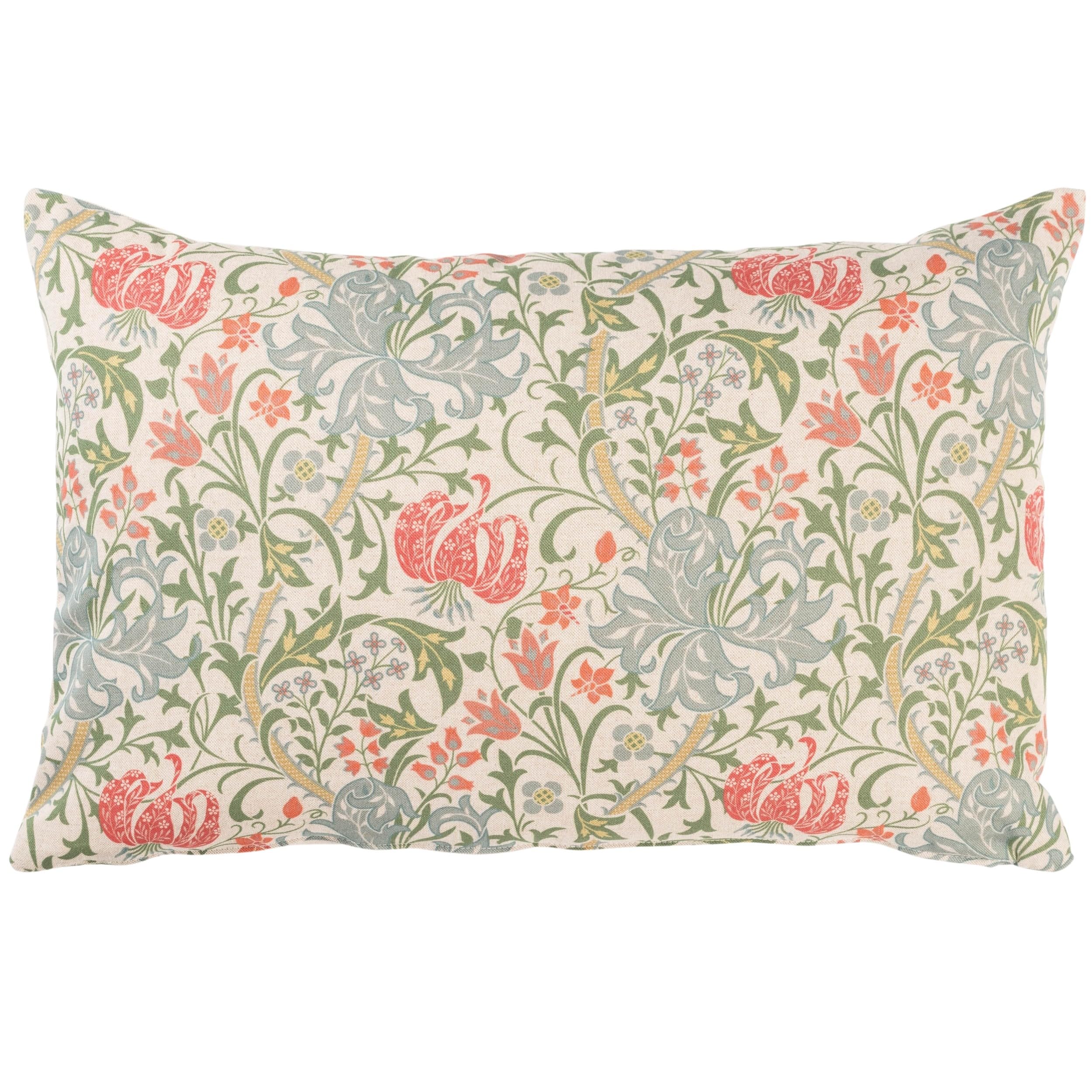 Linen Loft Duck Egg Blue Jacobean Floral Print Xl Rectangular Cushion Cover. And Coral Pink Vintage Botanical Print. 23X15 Xl Rectangle Cover Only