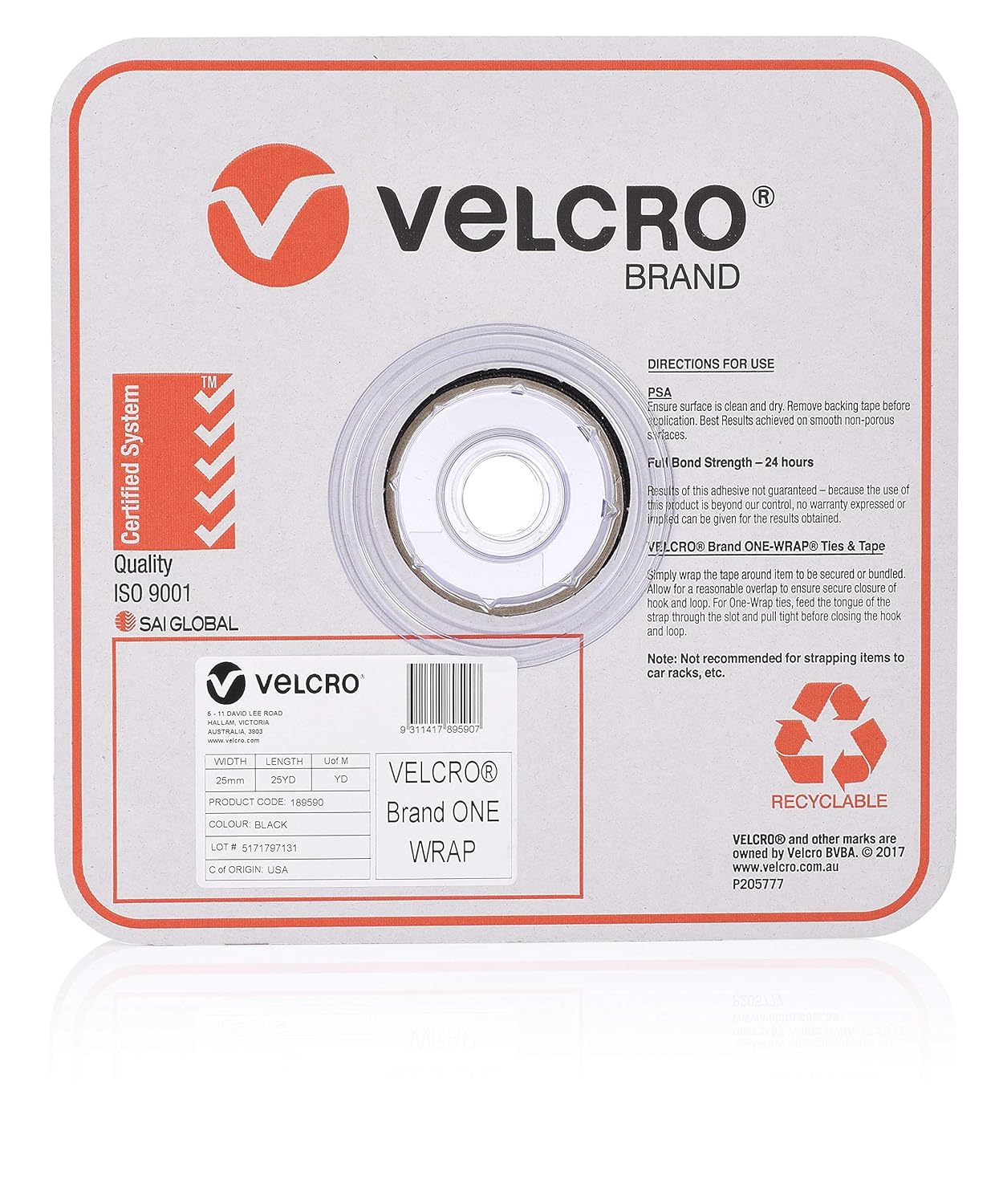 VELCRO® Brand ONE-WRAP® 189590 1" x 25 Yard Self Engaging Strap - Black