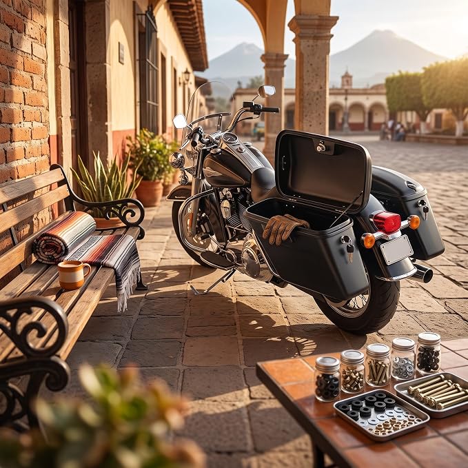 Alforjas duras para moto 22L con cerradura ABS negro miniatura 6