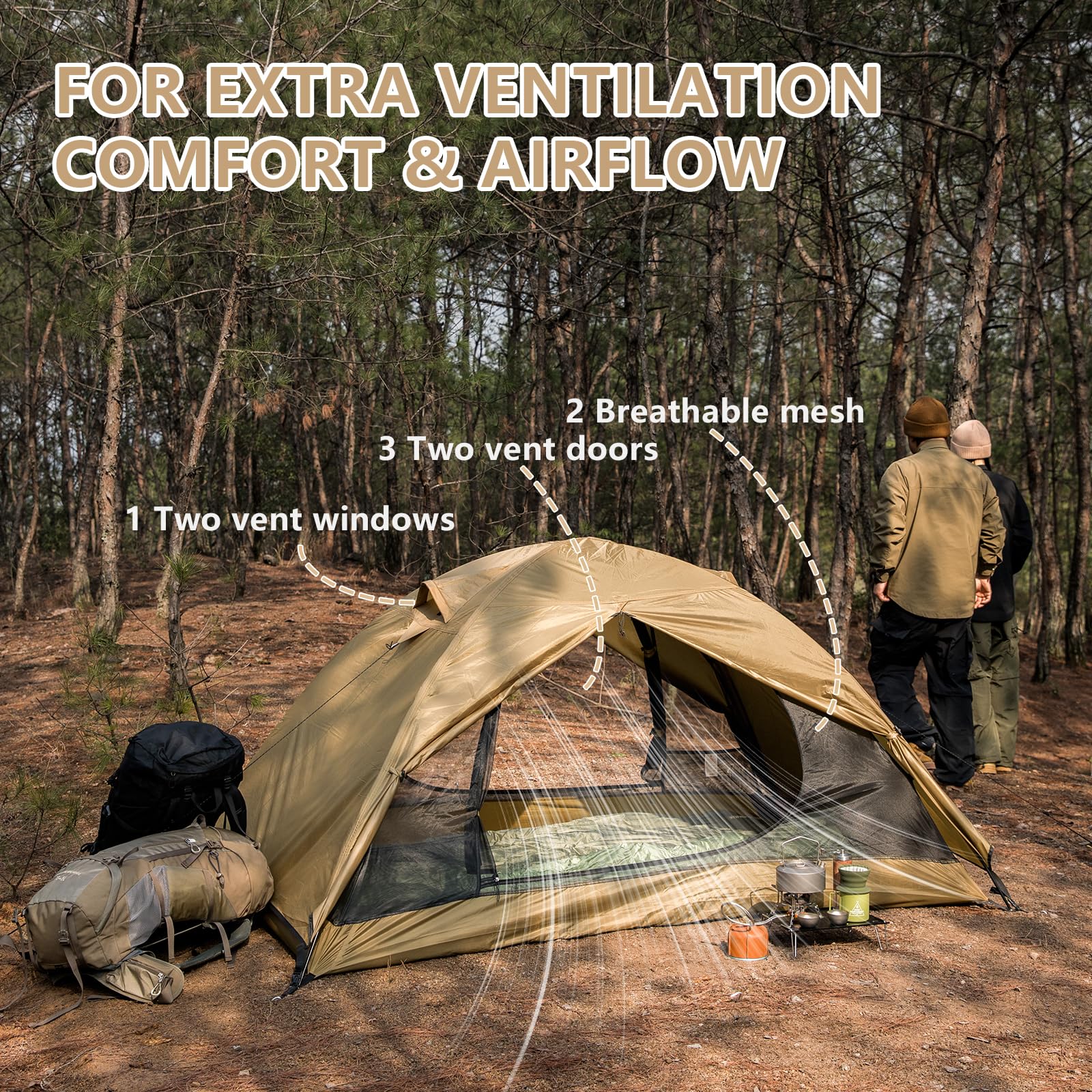 BISINNA Zelt 2 Personen | 3-4 Jahreszeiten Wasserdicht & Winddicht | Ultraleichtes Trekkingzelt mit Blitzaufbau & Kompakt Packmaß für Camping, Wandern, Festival