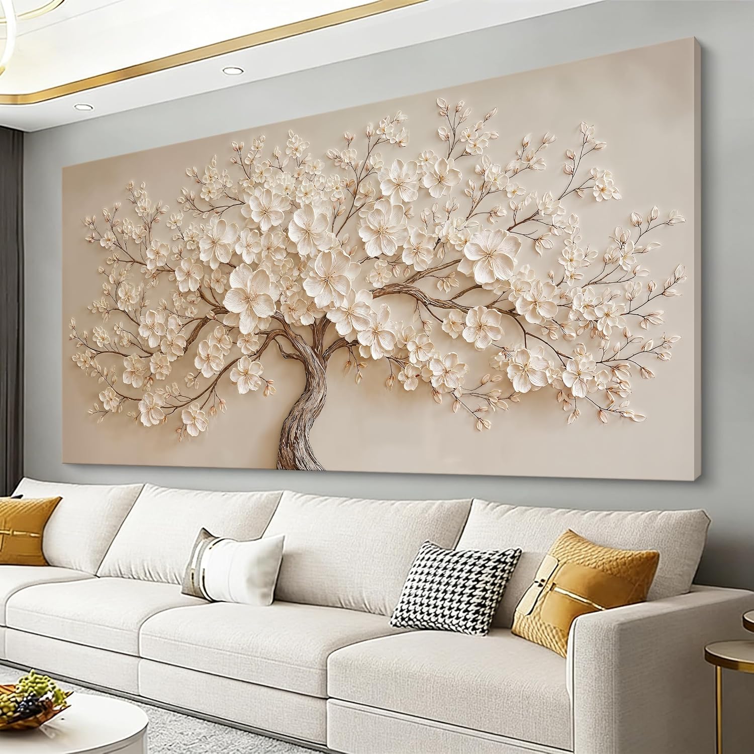 I@U Modern White Tree Of Life Canvas Wall Art Decor For Living Room 20"x40"