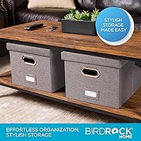 Vista 2 de Internet's Best Collapsible File Box Storage Organizer with Lid - Decorative Linen Filing & Storage Office Boxes – Hanging Letter/Legal Folder – Gris
